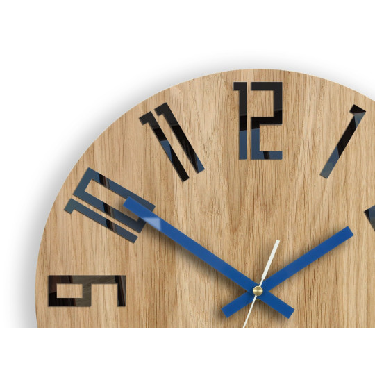 Ceas de perete din stejar SLIM - negru/albastru închis 33 cm