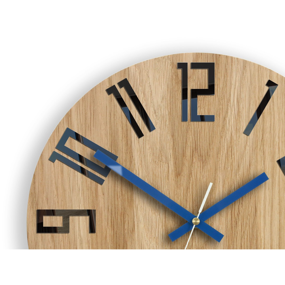 Ceas de perete din stejar SLIM - negru/albastru închis 33 cm