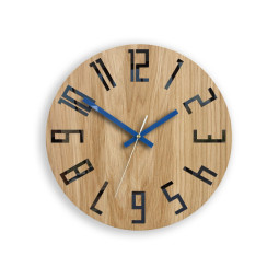 Ceas de perete din stejar SLIM - negru/albastru închis 33 cm