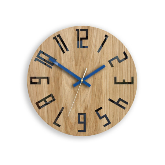 Ceas de perete din stejar SLIM - negru/albastru închis 33 cm