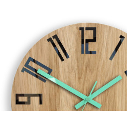 Ceas de perete din stejar SLIM - negru/mint 33 cm