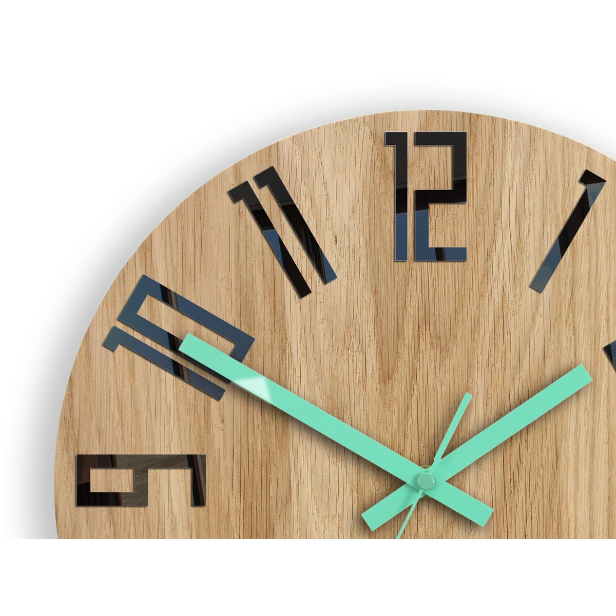Ceas de perete din stejar SLIM - negru/mint 33 cm