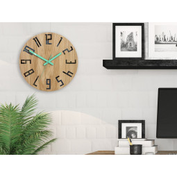 Ceas de perete din stejar SLIM - negru/mint 33 cm