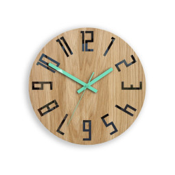 Ceas de perete din stejar SLIM - negru/mint 33 cm