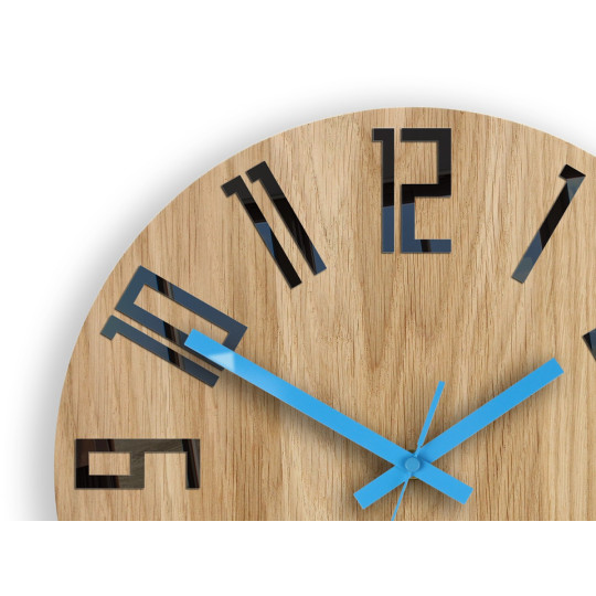 Ceas de perete din stejar SLIM - negru/albastru 33 cm