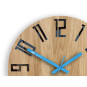 Ceas de perete din stejar SLIM - negru/albastru 33 cm