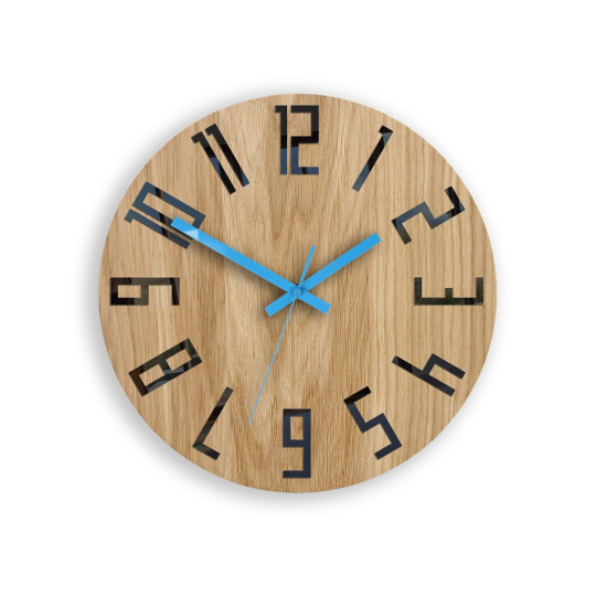 Ceas de perete din stejar SLIM - negru/albastru 33 cm