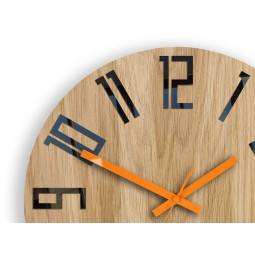 Ceas de perete din stejar SLIM - negru/portocaliu 33 cm