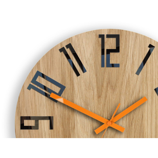 Ceas de perete din stejar SLIM - negru/portocaliu 33 cm