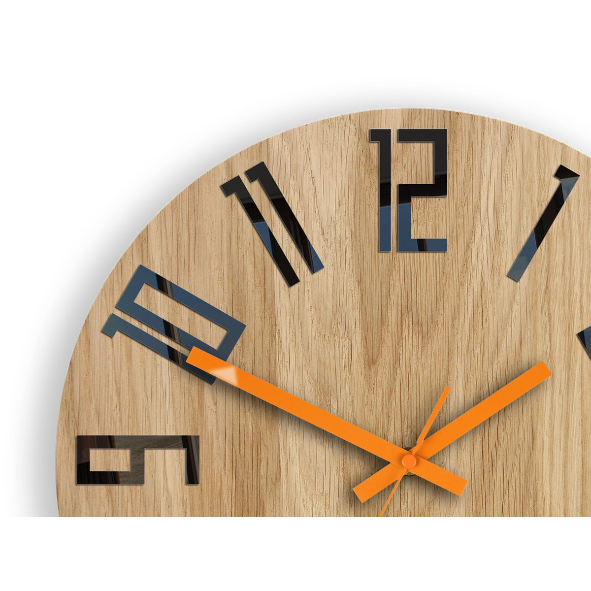 Ceas de perete din stejar SLIM - negru/portocaliu 33 cm