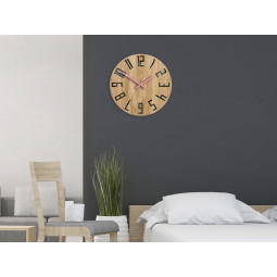 Ceas de perete din stejar SLIM - negru/roz 33 cm