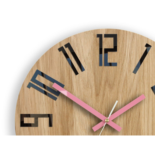 Ceas de perete din stejar SLIM - negru/roz 33 cm