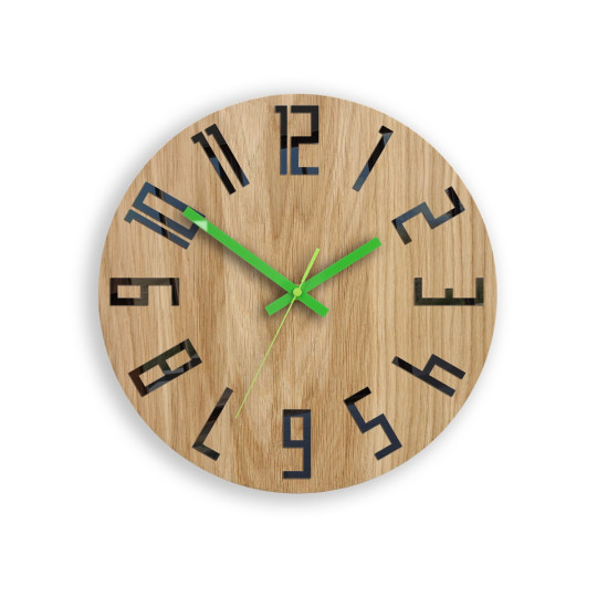 Ceas de perete din stejar SLIM - negru/verde 33 cm
