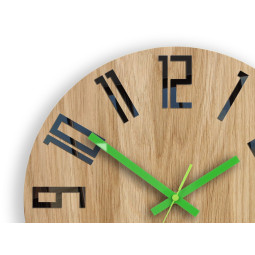 Ceas de perete din stejar SLIM - negru/verde 33 cm