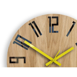 Ceas de perete din stejar SLIM - negru/galben 33 cm