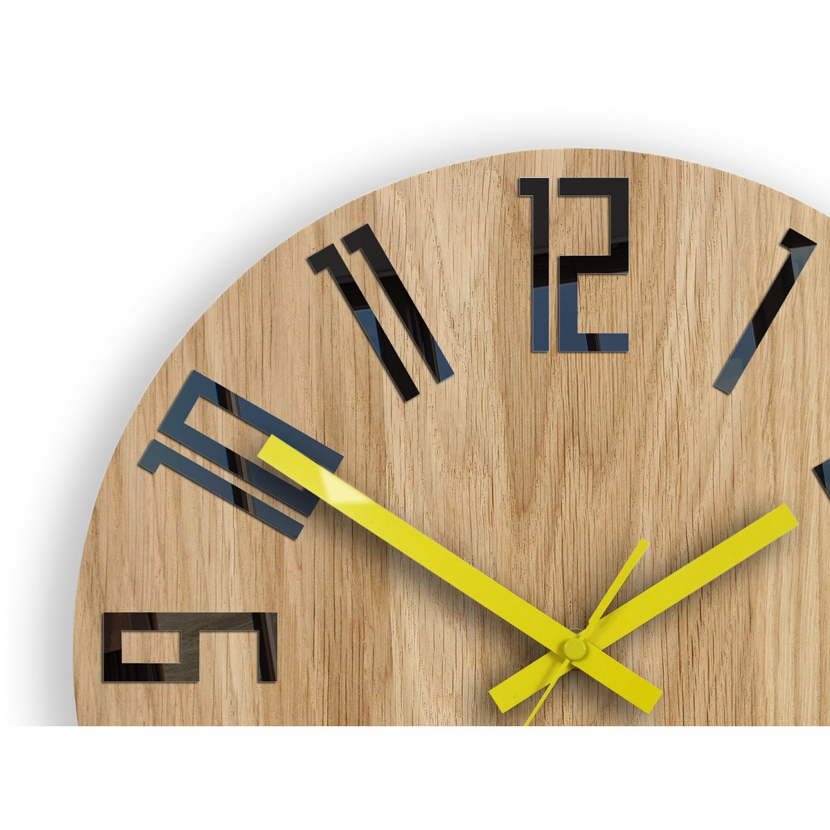 Ceas de perete din stejar SLIM - negru/galben 33 cm