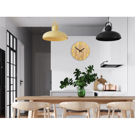 Ceas de perete din lemn AMADEUS galben 33 cm