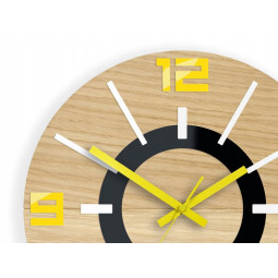 Ceas de perete din stejar, galben, Aladdin 3D, silențios