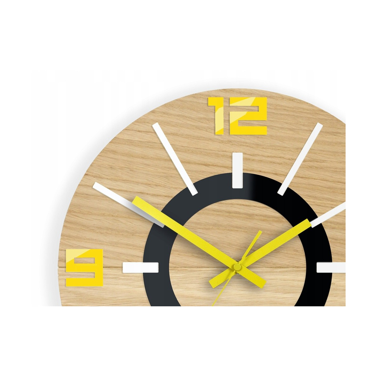 Ceas de perete din stejar, galben, Aladdin 3D, silențios