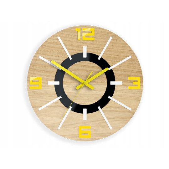 Ceas de perete din stejar, galben, Aladdin 3D, silențios