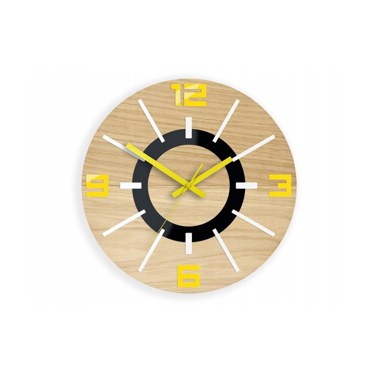 Ceas de perete din stejar, galben, Aladdin 3D, silențios