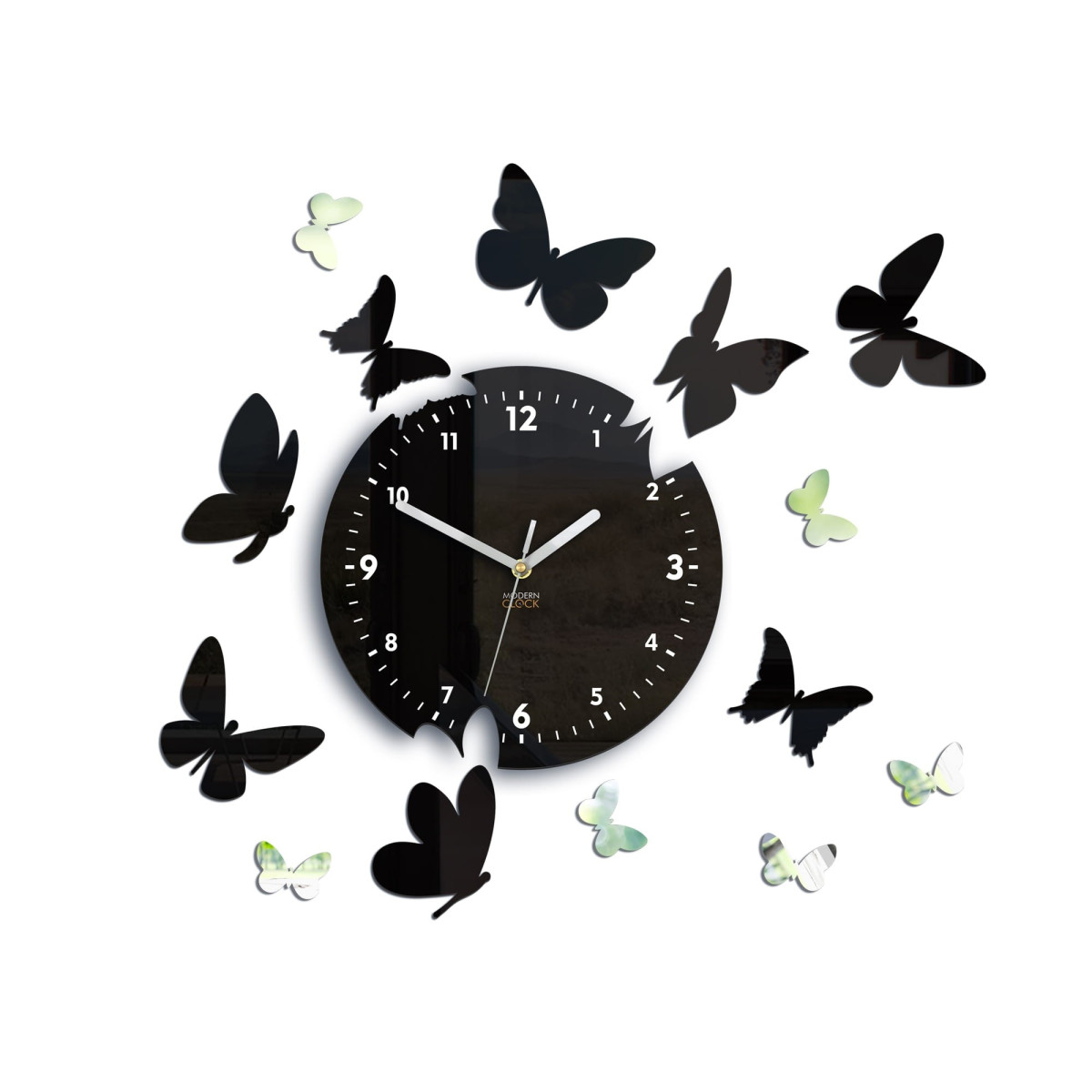 Ceasuri negre pentru perete cu fluturi