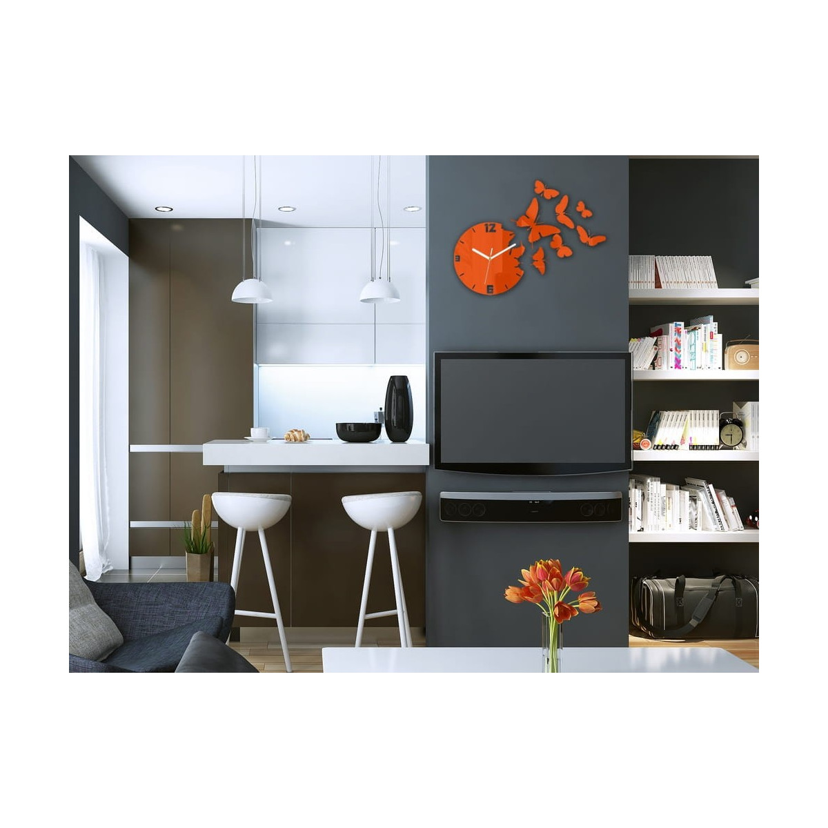 Ceas de perete stilat de culoare portocalie