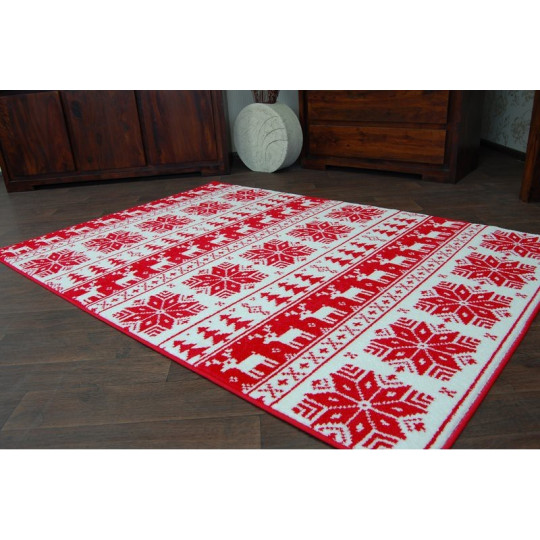 Covor de Crăciun cu motive de reni și fulgi de zăpadă