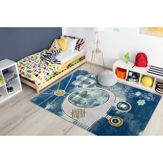 Covor de copii albastru cu elicopter