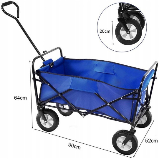 Cărucior turistic XL de culoare albastră 145l