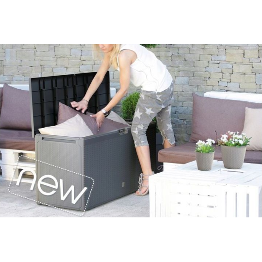 Cutie de depozitare pentru grădină cu bancă de culoare gri 290L
