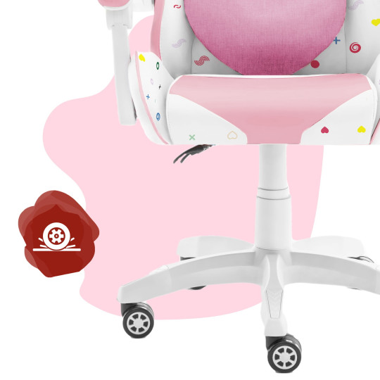 Scaun de joc pentru fete de culoare roz, cu pernă în formă de inimă.