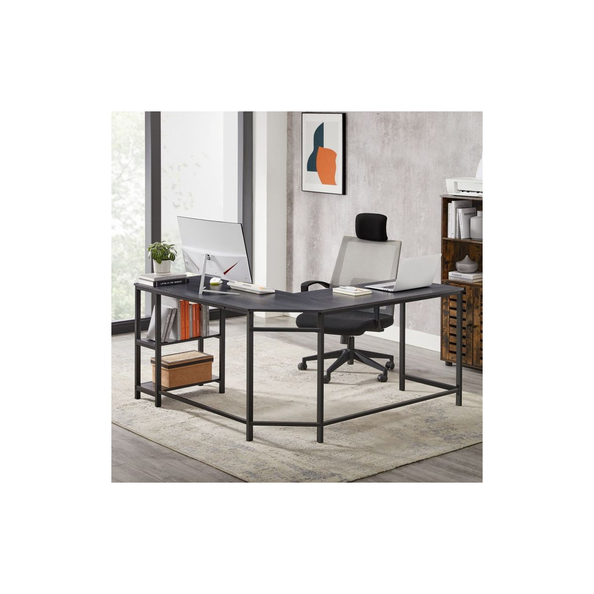 Birou de colț în culoarea neagră