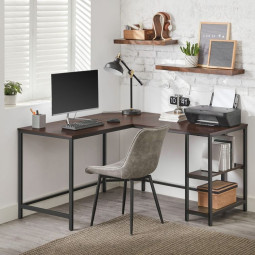 Birou de colț de birou de culoare maro cu rafturi