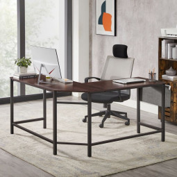 Birouri de colț în culoarea maro cu spațiu de depozitare