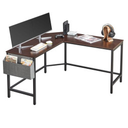 Birouri de colț în culoarea maro cu spațiu de depozitare