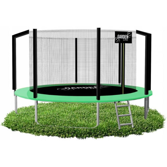Trampolină de grădină de culoare verde cu plasă interioară de 374 cm