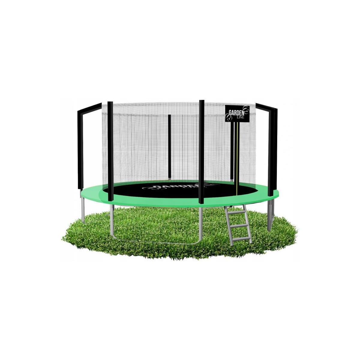 Trampolină de grădină de culoare verde cu plasă interioară de 374 cm