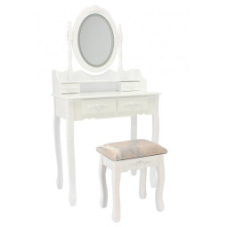 Meseu de toaletă de culoare albă cu oglindă LED și taburet.