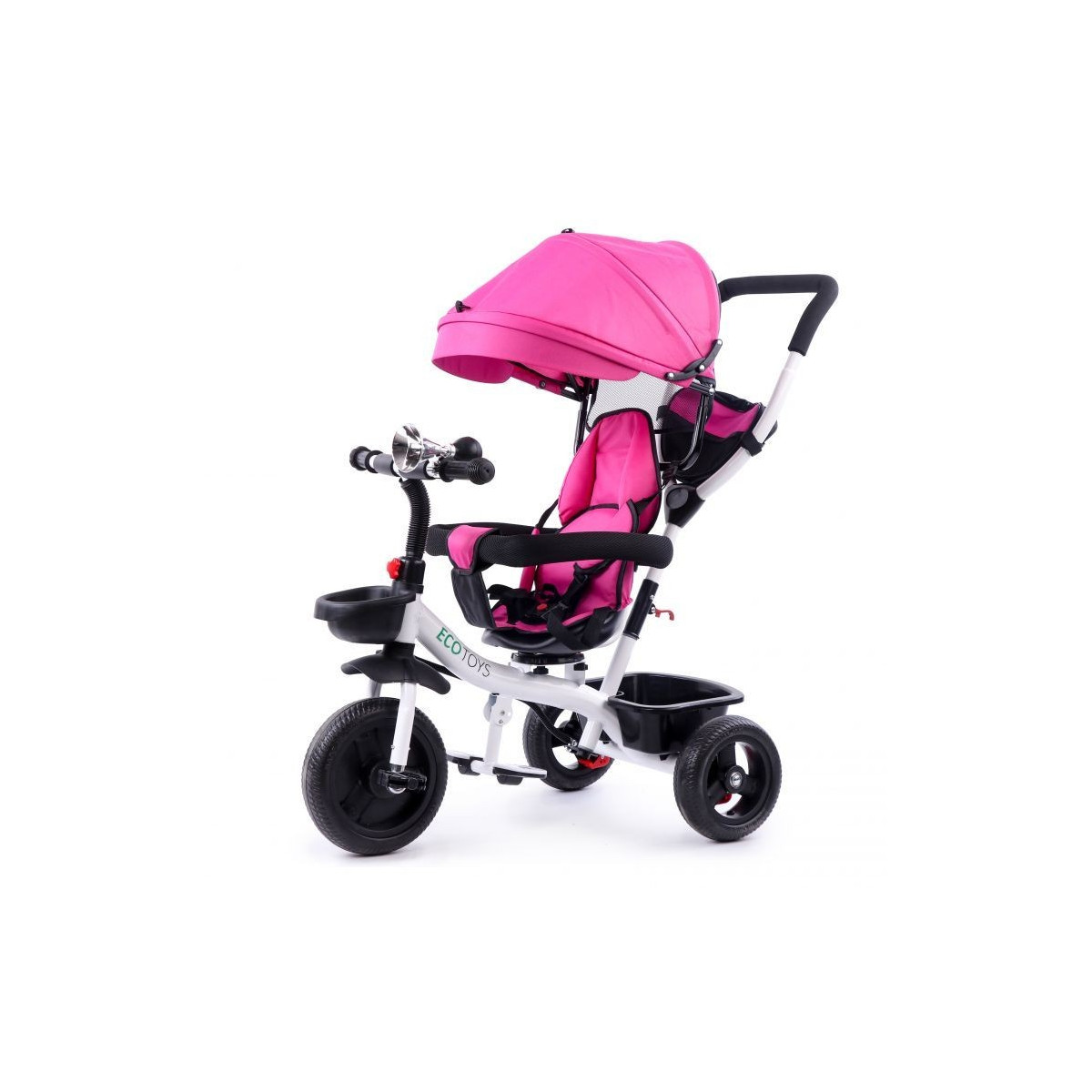 Tricicletă roz pentru copii cu tijă de ghidare