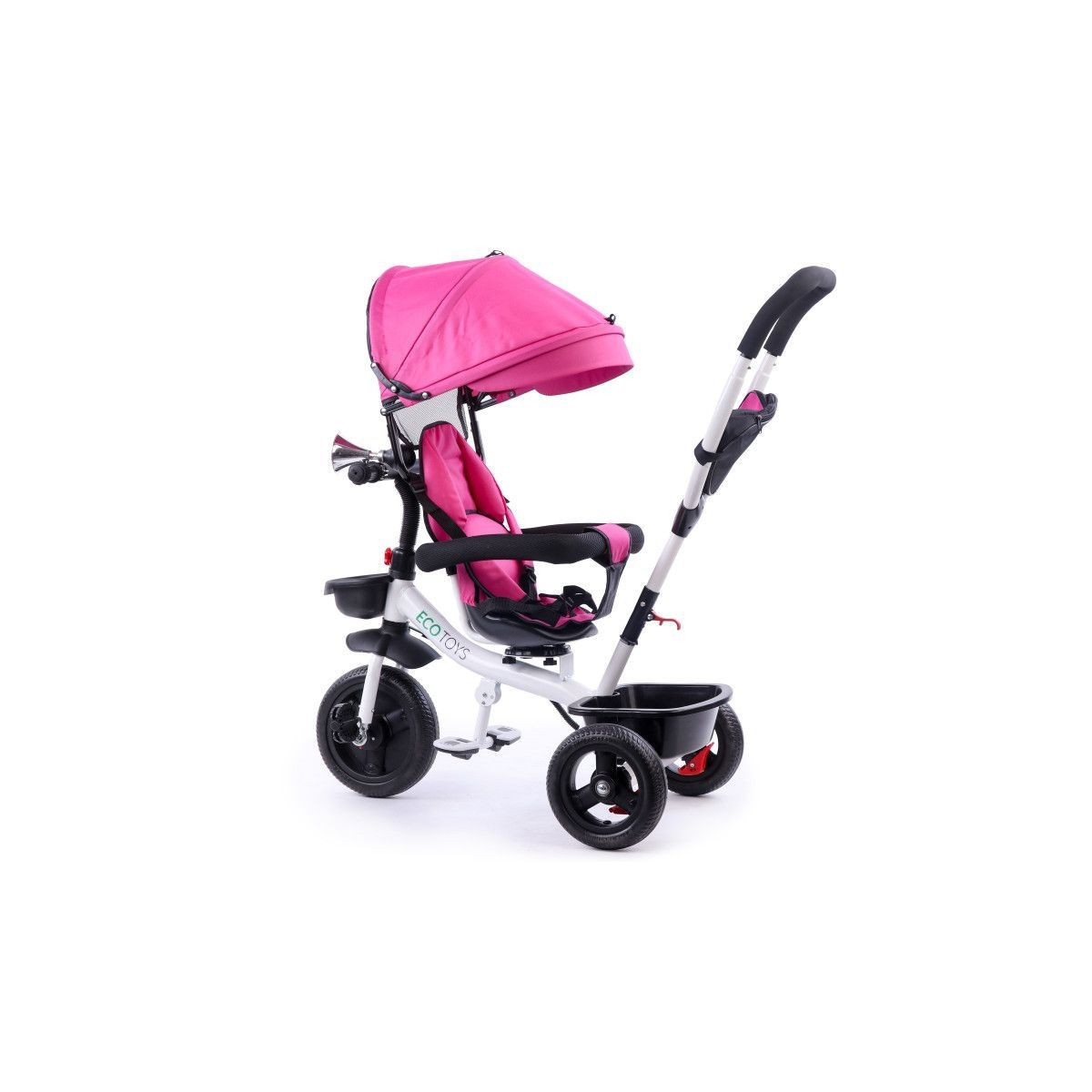 Tricicletă roz pentru copii cu tijă de ghidare