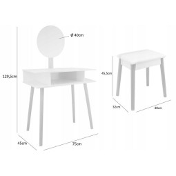 Masa de toaletă retro, albă, cu taburet.