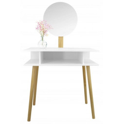 Masa de toaletă retro, albă, cu taburet.