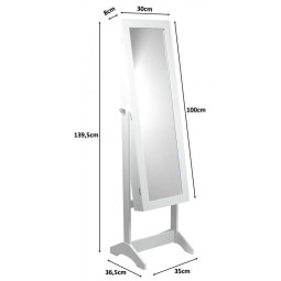 Oglindă mare cu cutie pentru bijuterii de culoare albă