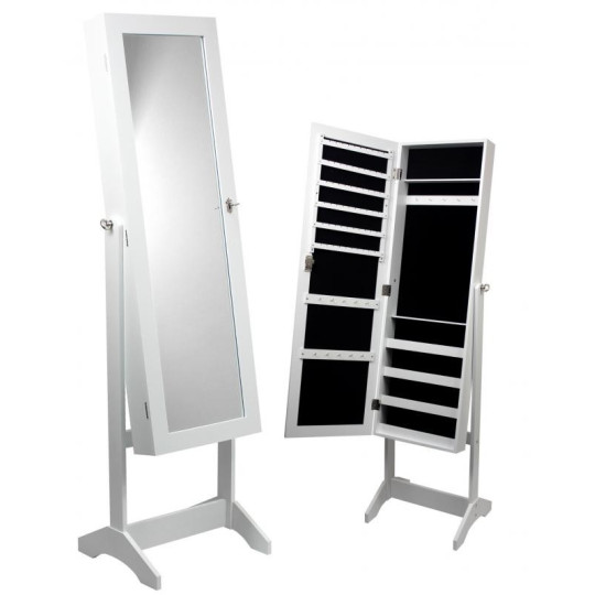 Cutie mare pentru bijuterii cu oglindă, de culoare albă 41,5 x 35,5 x 147 cm