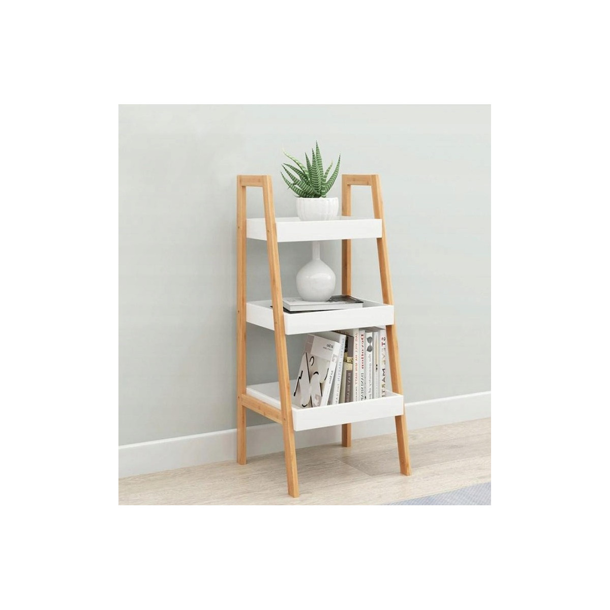 Raft din lemn de culoare albă cu rafturi 30x30x75 cm