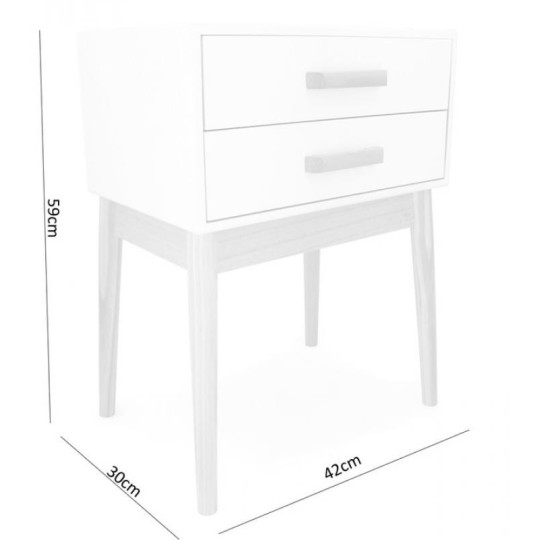 Noptiera scandinavă albă cu 2 sertare