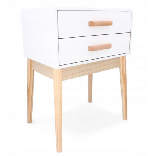 Noptiera scandinavă albă cu 2 sertare