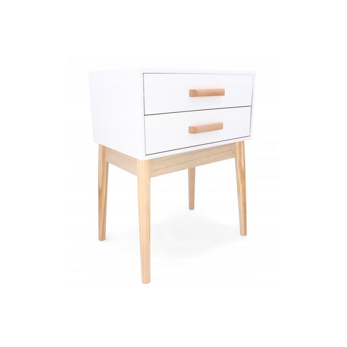 Noptiera scandinavă albă cu 2 sertare