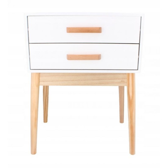 Noptiera scandinavă albă cu 2 sertare